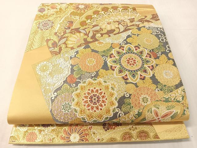 平和屋着物●六通柄袋帯　唐織　色紙吉祥花文　金銀糸　正絹　逸品　未使用　CABJ7411vp