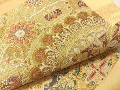 平和屋着物●六通柄袋帯　唐織　色紙吉祥花文　金銀糸　正絹　逸品　未使用　CABJ7411vp