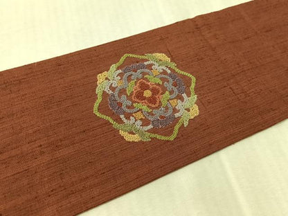 平和屋着物●中国三大刺繍　総相良刺繍　九寸名古屋帯　紬地　絞り　雪輪花文　正絹　逸品　CABJ7417vp