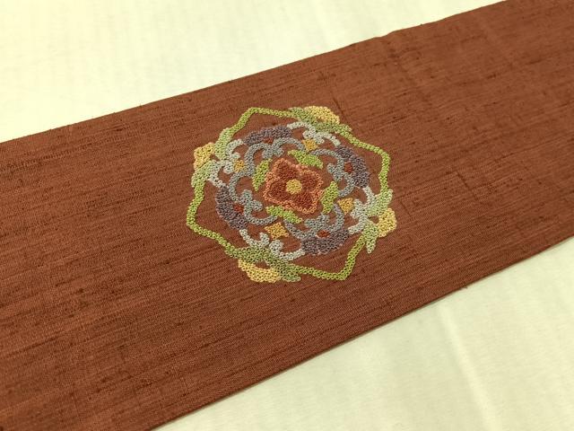 平和屋着物●中国三大刺繍　総相良刺繍　九寸名古屋帯　紬地　絞り　雪輪花文　正絹　逸品　CABJ7417vp