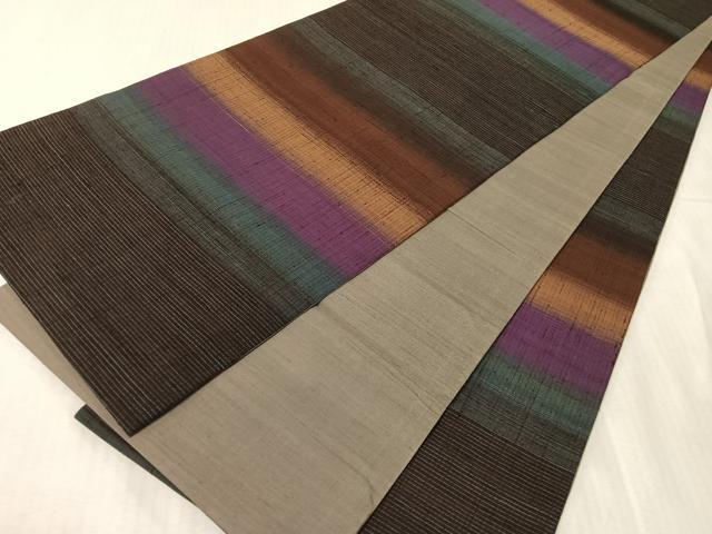 平和屋着物●全通柄袋帯　紬地　横段文　正絹　逸品　未使用　CABJ7418vp