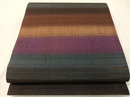 平和屋着物●全通柄袋帯　紬地　横段文　正絹　逸品　未使用　CABJ7418vp