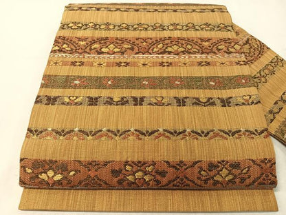 平和屋着物●九寸名古屋帯　横段更紗文　金糸　正絹　逸品　CABJ7419vp