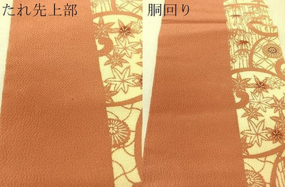 平和屋着物●全通柄　九寸名古屋帯　型染め　花唐草間道　鬼しぼ縮緬　正絹　逸品　CABJ7420vp