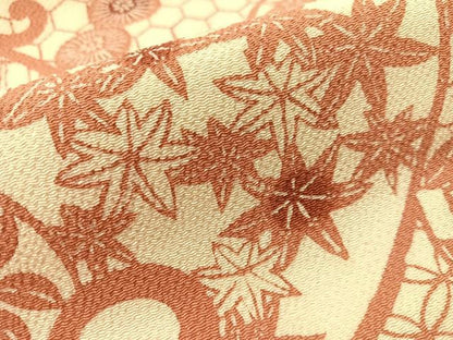 平和屋着物●全通柄　九寸名古屋帯　型染め　花唐草間道　鬼しぼ縮緬　正絹　逸品　CABJ7420vp