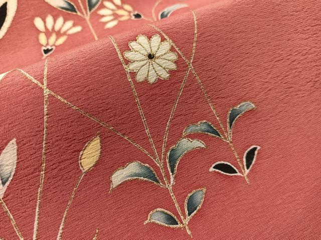 平和屋着物●九寸名古屋帯　草花文　金彩　正絹　逸品　CABJ7421vp