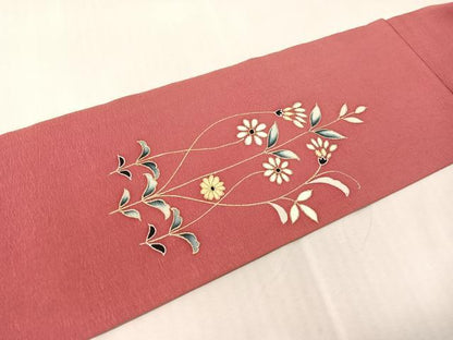 平和屋着物●九寸名古屋帯　草花文　金彩　正絹　逸品　CABJ7421vp