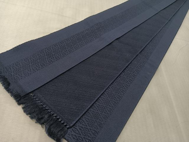 平和屋着物●男性　本場筑前博多織　両面　角帯　献上　鉄紺色　正絹　逸品　CABJ7431vp