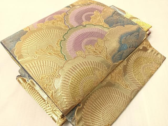 平和屋着物●京の名門　じゅらく謹製　帝王紫　つけ帯　唐織　雪輪青海波　金糸　正絹　逸品　CABJ7441vp