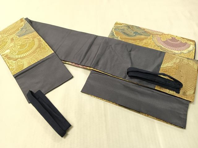 平和屋着物●京の名門　じゅらく謹製　帝王紫　つけ帯　唐織　雪輪青海波　金糸　正絹　逸品　CABJ7441vp