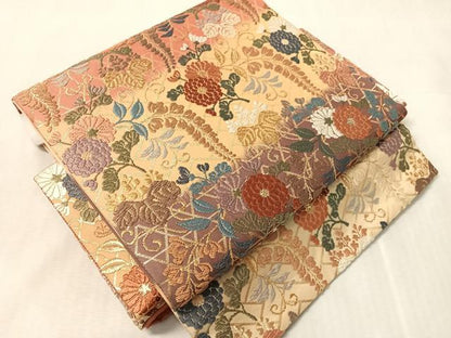 平和屋着物●ワンタッチつけ帯　唐織　草花文　金糸　正絹　逸品　CABJ7448vp