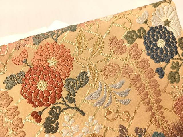 平和屋着物●ワンタッチつけ帯　唐織　草花文　金糸　正絹　逸品　CABJ7448vp