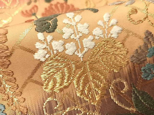 平和屋着物●ワンタッチつけ帯　唐織　草花文　金糸　正絹　逸品　CABJ7448vp