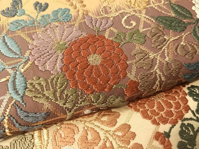 平和屋着物●ワンタッチつけ帯　唐織　草花文　金糸　正絹　逸品　CABJ7448vp