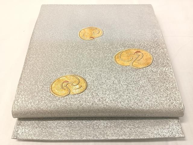 平和屋着物●京の名門　じゅらく謹製　黄金繭　太鼓柄袋帯　鶴丸文　金糸　証紙・紙箱付き　正絹　逸品　CABJ7451vp