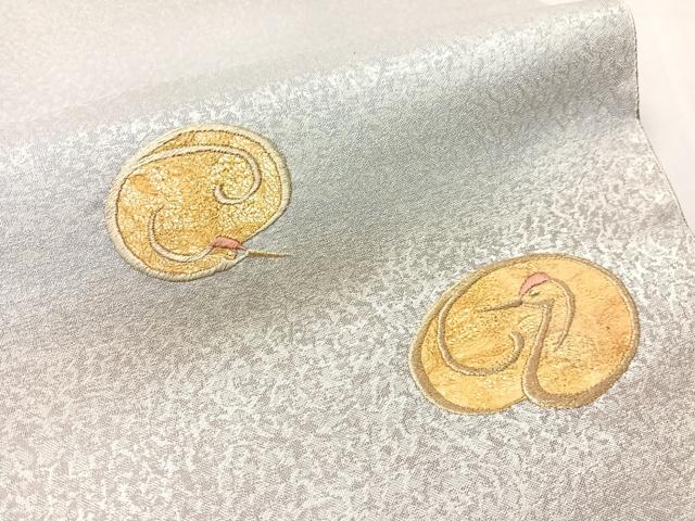 平和屋着物●京の名門　じゅらく謹製　黄金繭　太鼓柄袋帯　鶴丸文　金糸　証紙・紙箱付き　正絹　逸品　CABJ7451vp