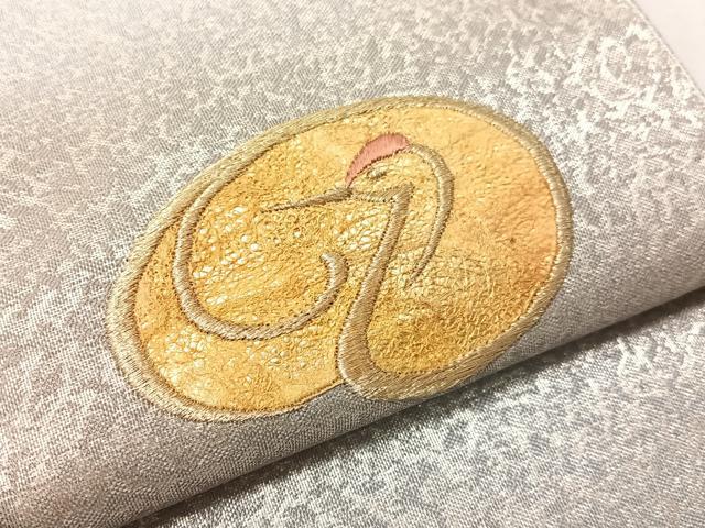 平和屋着物●京の名門　じゅらく謹製　黄金繭　太鼓柄袋帯　鶴丸文　金糸　証紙・紙箱付き　正絹　逸品　CABJ7451vp