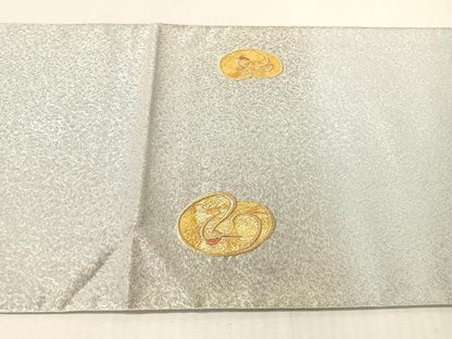 平和屋着物●京の名門　じゅらく謹製　黄金繭　太鼓柄袋帯　鶴丸文　金糸　証紙・紙箱付き　正絹　逸品　CABJ7451vp