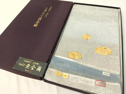 平和屋着物●京の名門　じゅらく謹製　黄金繭　太鼓柄袋帯　鶴丸文　金糸　証紙・紙箱付き　正絹　逸品　CABJ7451vp