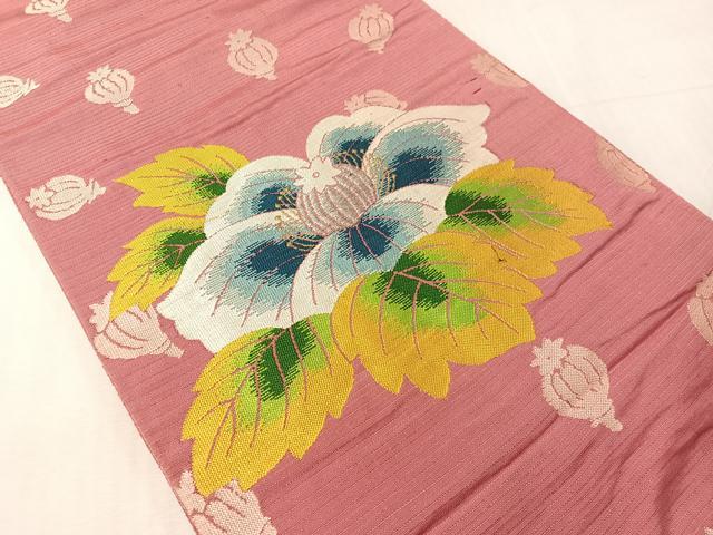 平和屋着物▽アンティーク　大正ロマン　スリーシーズン　春夏秋　太鼓柄　本袋帯　草花文　金銀糸　正絹　逸品　CABJ7454vp