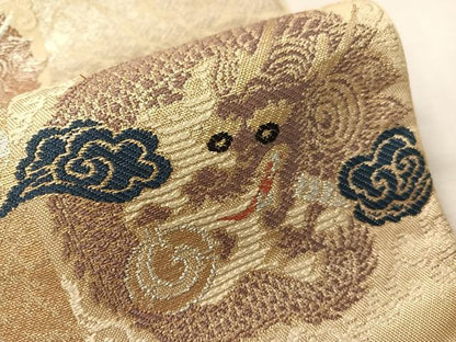 平和屋着物●アンティーク　大正ロマン　六通柄　本袋帯　市松雲龍丸文　金銀糸　正絹　逸品　CABJ7455vp