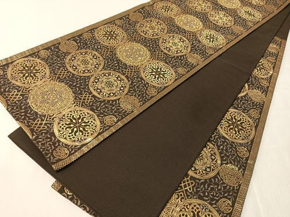 平和屋着物●西陣　織楽浅野　六通柄袋帯　吉祥丸文　金糸　正絹　逸品　CABJ7457vp