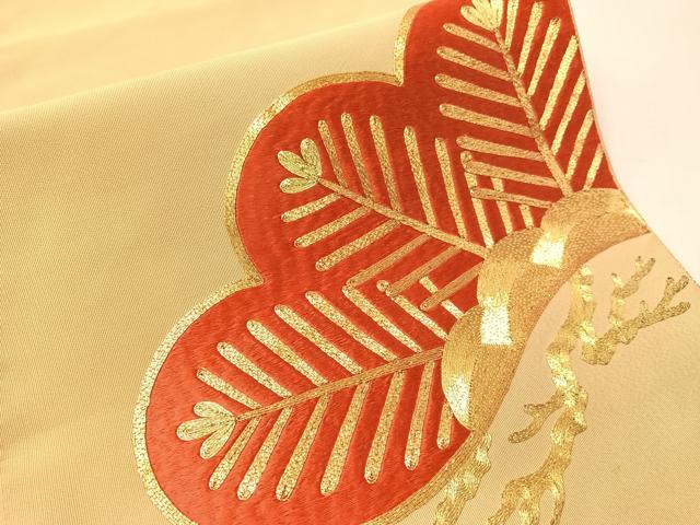 平和屋着物●爪掻き本綴れ　総刺繍　八寸名古屋帯　駒刺繍　松　金糸　正絹　逸品　CABJ7458vp