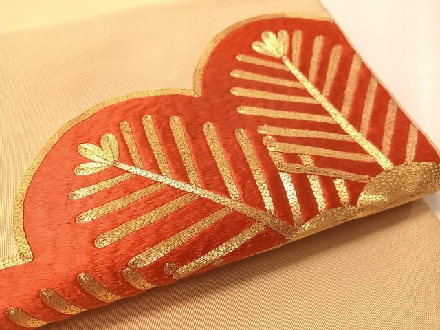 平和屋着物●爪掻き本綴れ　総刺繍　八寸名古屋帯　駒刺繍　松　金糸　正絹　逸品　CABJ7458vp