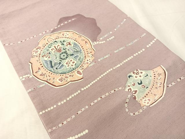 平和屋着物●太鼓柄袋帯　作家物　紬地　鏡裏花鳥文　正絹　逸品　CABJ7459vp