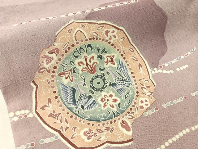 平和屋着物●太鼓柄袋帯　作家物　紬地　鏡裏花鳥文　正絹　逸品　CABJ7459vp