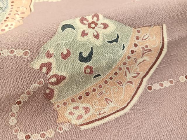 平和屋着物●太鼓柄袋帯　作家物　紬地　鏡裏花鳥文　正絹　逸品　CABJ7459vp
