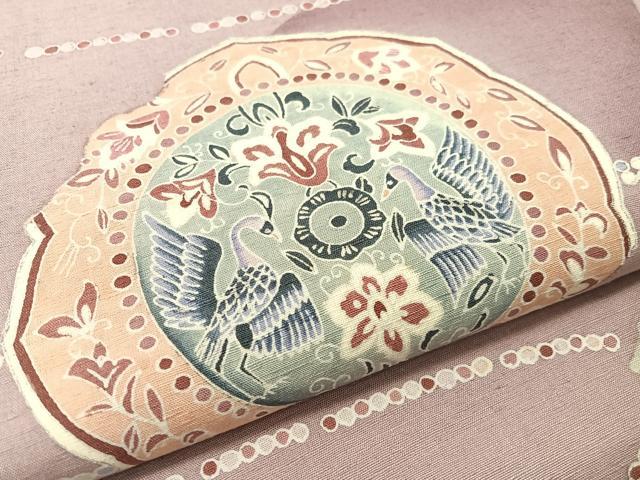 平和屋着物●太鼓柄袋帯　作家物　紬地　鏡裏花鳥文　正絹　逸品　CABJ7459vp