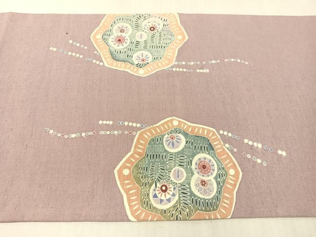 平和屋着物●太鼓柄袋帯　作家物　紬地　鏡裏花鳥文　正絹　逸品　CABJ7459vp