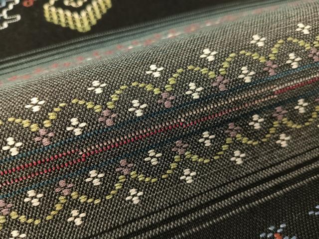 平和屋着物●八寸名古屋帯　花織　横段吉祥花文　黒地　正絹　逸品　CABJ7461vp