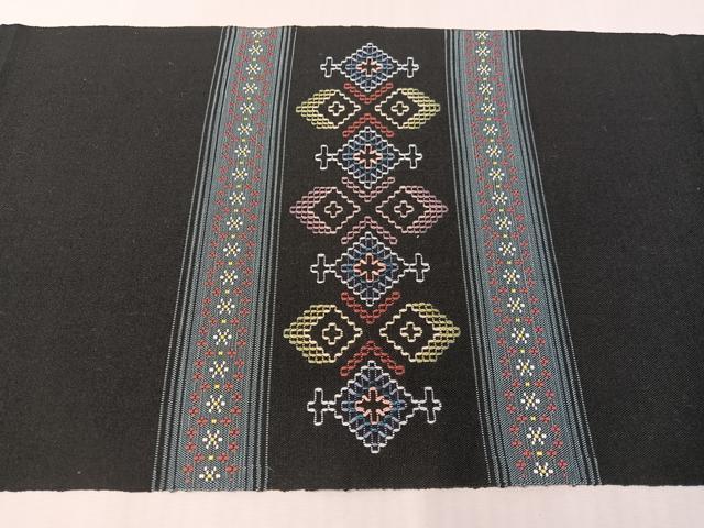 平和屋着物●八寸名古屋帯　花織　横段吉祥花文　黒地　正絹　逸品　CABJ7461vp