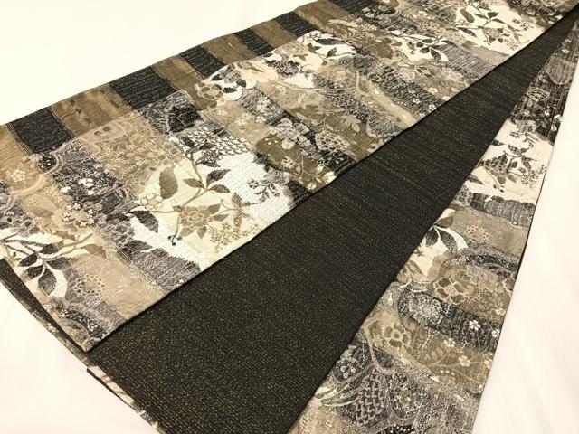平和屋着物▽全通柄袋帯　スリーシーズン　春夏秋　草花間道　金糸　正絹　逸品　CABJ7462vp