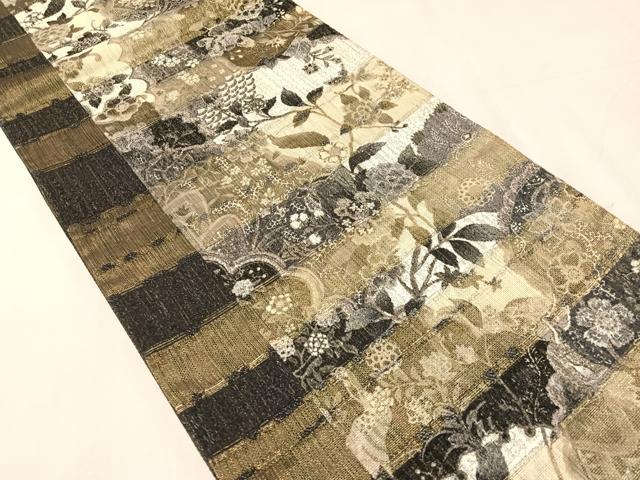 平和屋着物▽全通柄袋帯　スリーシーズン　春夏秋　草花間道　金糸　正絹　逸品　CABJ7462vp