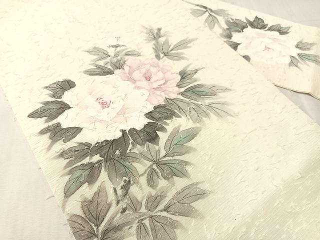 平和屋着物●九寸名古屋帯　作家物　手描き　ひげ紬　草花文　正絹　逸品　CABJ7464vp