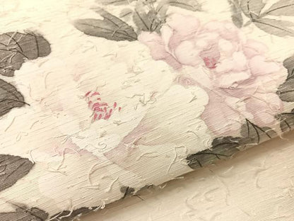 平和屋着物●九寸名古屋帯　作家物　手描き　ひげ紬　草花文　正絹　逸品　CABJ7464vp
