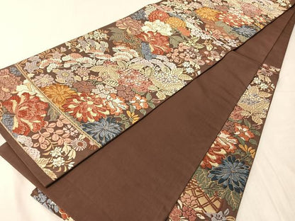 平和屋着物●六通柄袋帯　唐織　花篭文　金糸　正絹　逸品　CABJ7465vp