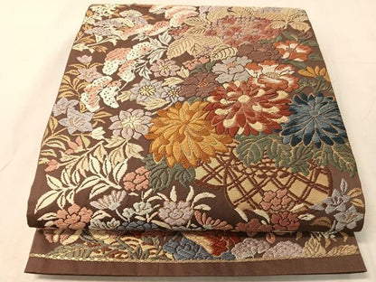平和屋着物●六通柄袋帯　唐織　花篭文　金糸　正絹　逸品　CABJ7465vp