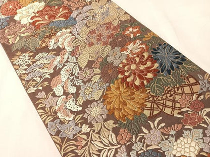平和屋着物●六通柄袋帯　唐織　花篭文　金糸　正絹　逸品　CABJ7465vp