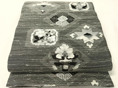 平和屋着物●六通柄袋帯　唐織　吉祥花菱文　銀糸　正絹　逸品　未使用　CABJ7467vp