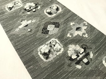 平和屋着物●六通柄袋帯　唐織　吉祥花菱文　銀糸　正絹　逸品　未使用　CABJ7467vp