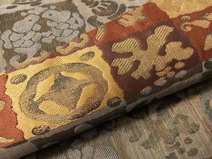 平和屋着物●六通柄袋帯　市松吉祥文　金糸　正絹　逸品　CABJ7469vp