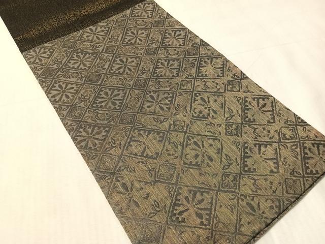平和屋着物●六通柄袋帯　市松吉祥文　金糸　正絹　逸品　CABJ7469vp