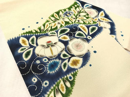 平和屋着物●九寸名古屋帯　手描き　絞り　辻が花　鬼しぼ縮緬　正絹　逸品　CABJ7473vp