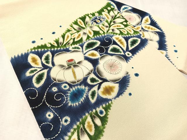 平和屋着物●九寸名古屋帯　手描き　絞り　辻が花　鬼しぼ縮緬　正絹　逸品　CABJ7473vp