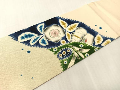 平和屋着物●九寸名古屋帯　手描き　絞り　辻が花　鬼しぼ縮緬　正絹　逸品　CABJ7473vp