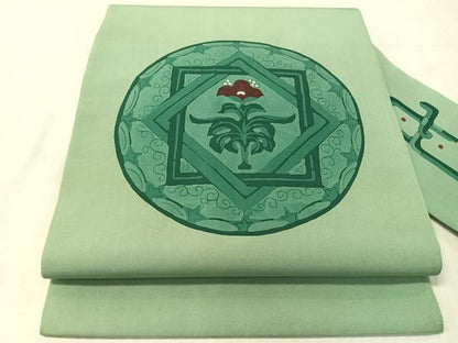 平和屋着物●塩瀬　九寸名古屋帯　ろうけつ染　吉祥花丸文　正絹　逸品　CABJ7474vp
